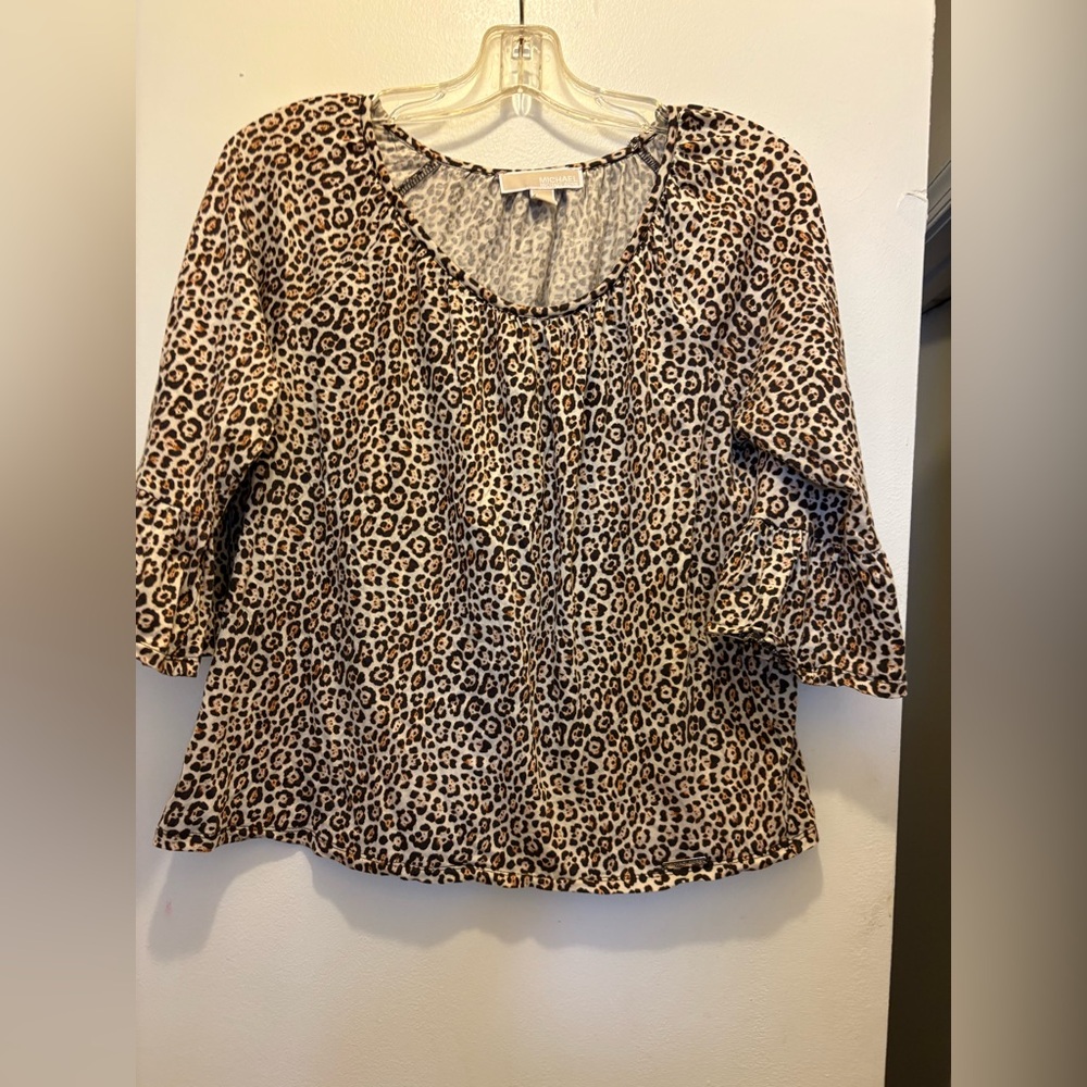 Michael Kors Tan Smocked 3/4 Sleeve Blouse